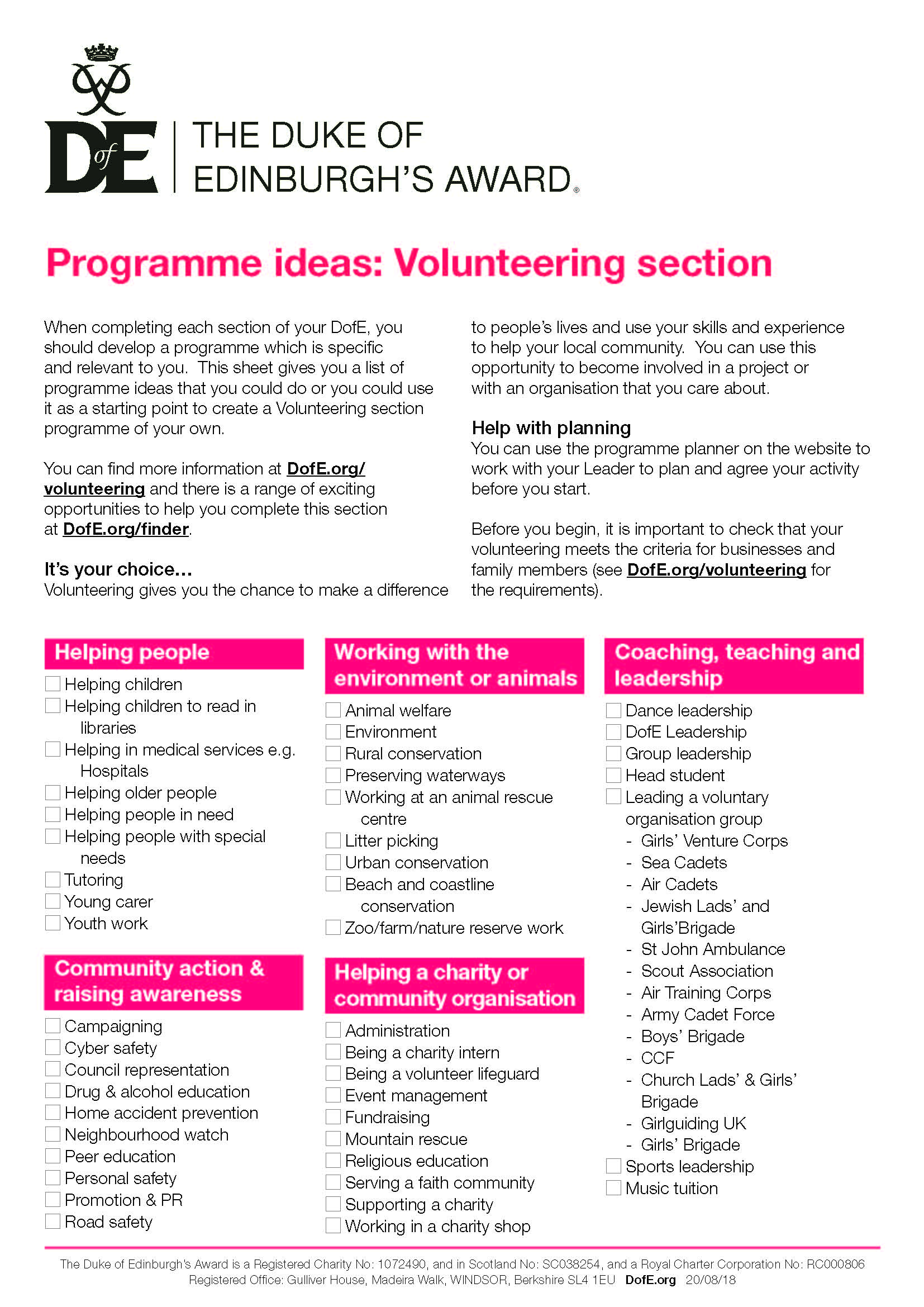 programme ideas - Volunteering Section